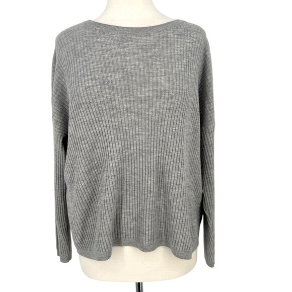 Eileen Fisher Gray Ribbed Wool Blend Sweater Size Medium - Picture 1 of 11